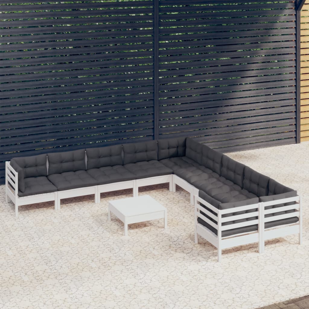 11-delige Loungeset met kussens grenenhout wit is nu te koop bij PeponiXL, paradijselijk wonen!