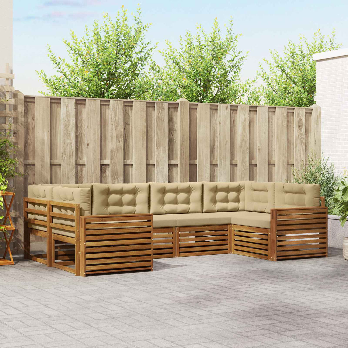Buiten bankenset met kussen 6 pcs Natuurlijk en Beige is nu te koop bij PeponiXL, paradijselijk wonen!