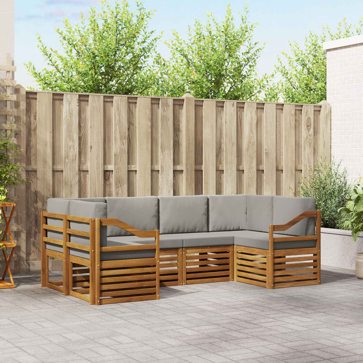 Hoekbank Set met kussen 6 pcs Natuurlijk en Lichtgrijs is nu te koop bij PeponiXL, paradijselijk wonen!