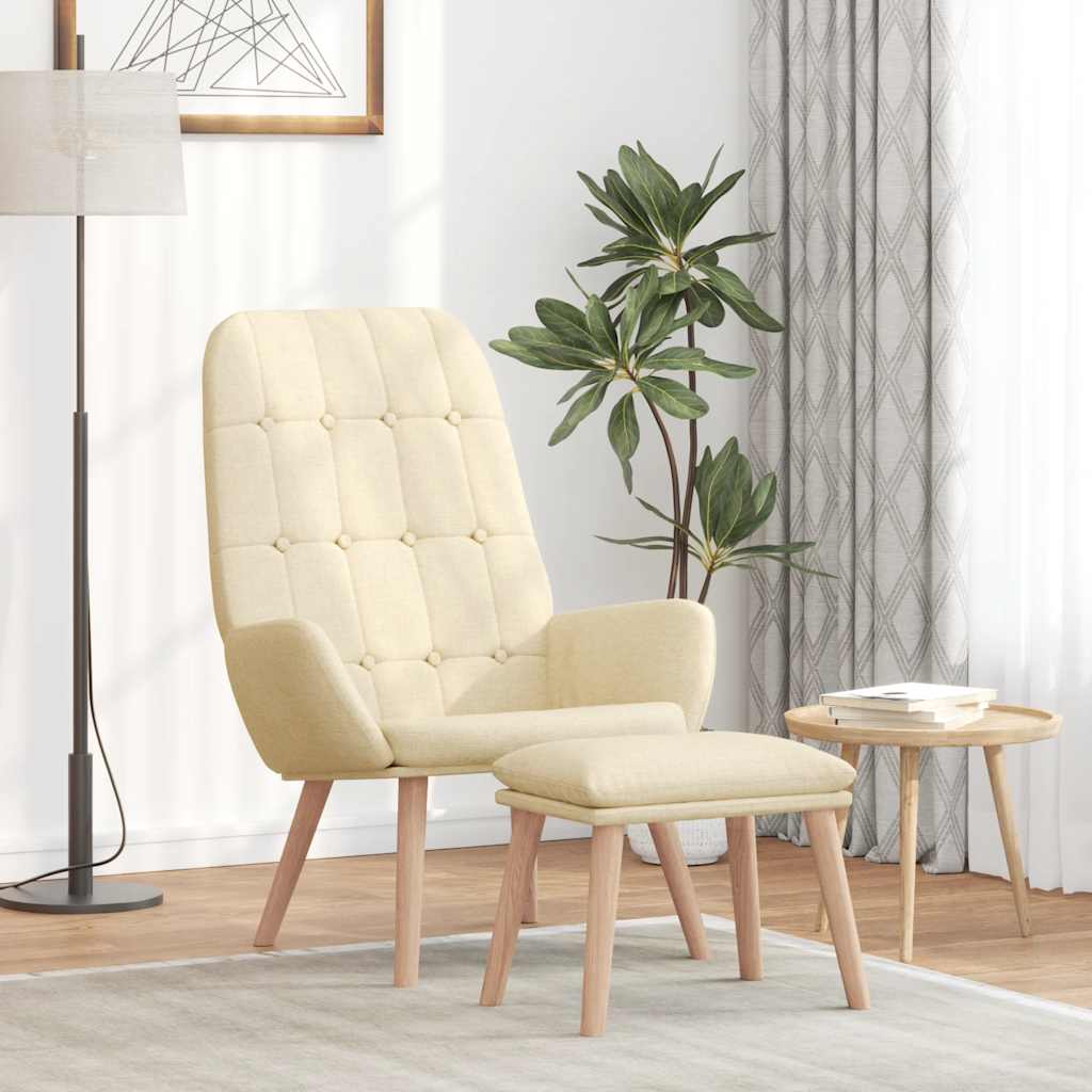 Relaxstoel met voetenbank stof crèmekleurig is nu te koop bij PeponiXL, paradijselijk wonen!
