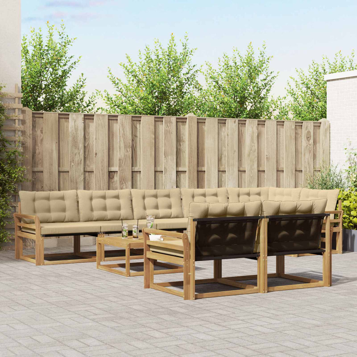 Buiten bankenset 9 pcs Wit en Beige 79 x 79 x 37 cm is nu te koop bij PeponiXL, paradijselijk wonen!