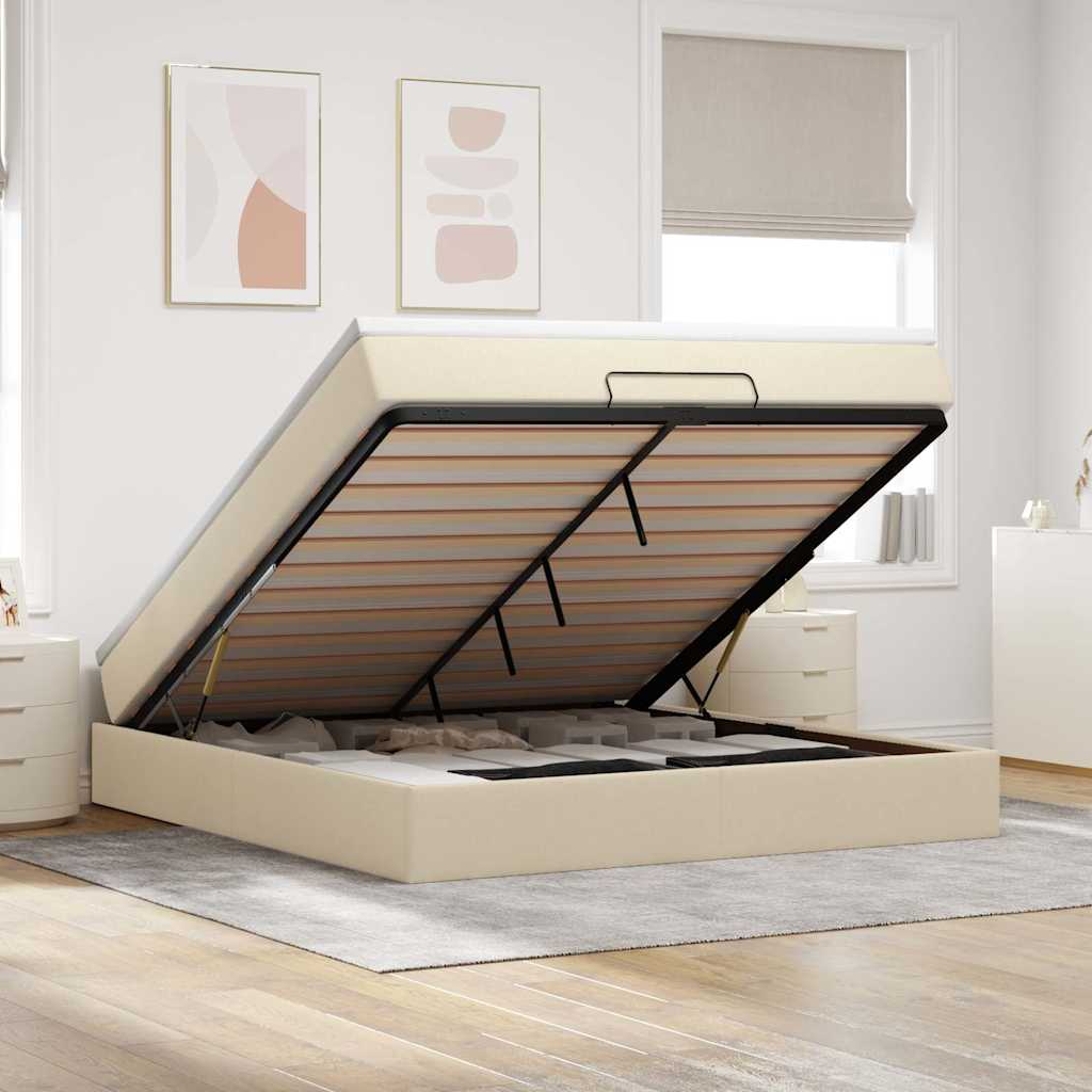 Ottoman bed met matras 180x200cm stof crèmekleurig is nu te koop bij PeponiXL, paradijselijk wonen!