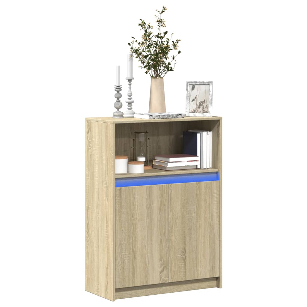 Dressoir met LED 72x34x100 cm bewerkt hout sonoma eikenkleurig is nu te koop bij PeponiXL, paradijselijk wonen!