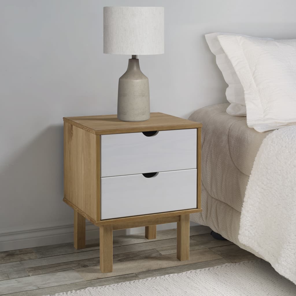 Nachtkastje OTTA 45x39x57 cm massief grenenhout bruin en wit is nu te koop bij PeponiXL, paradijselijk wonen!