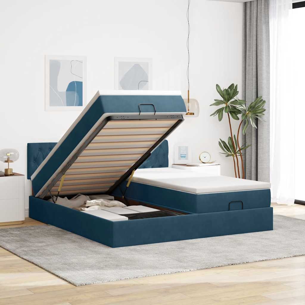 Bed poef met matrassen en leds 200x200 cm fluweel donkerblauw is nu te koop bij PeponiXL, paradijselijk wonen!