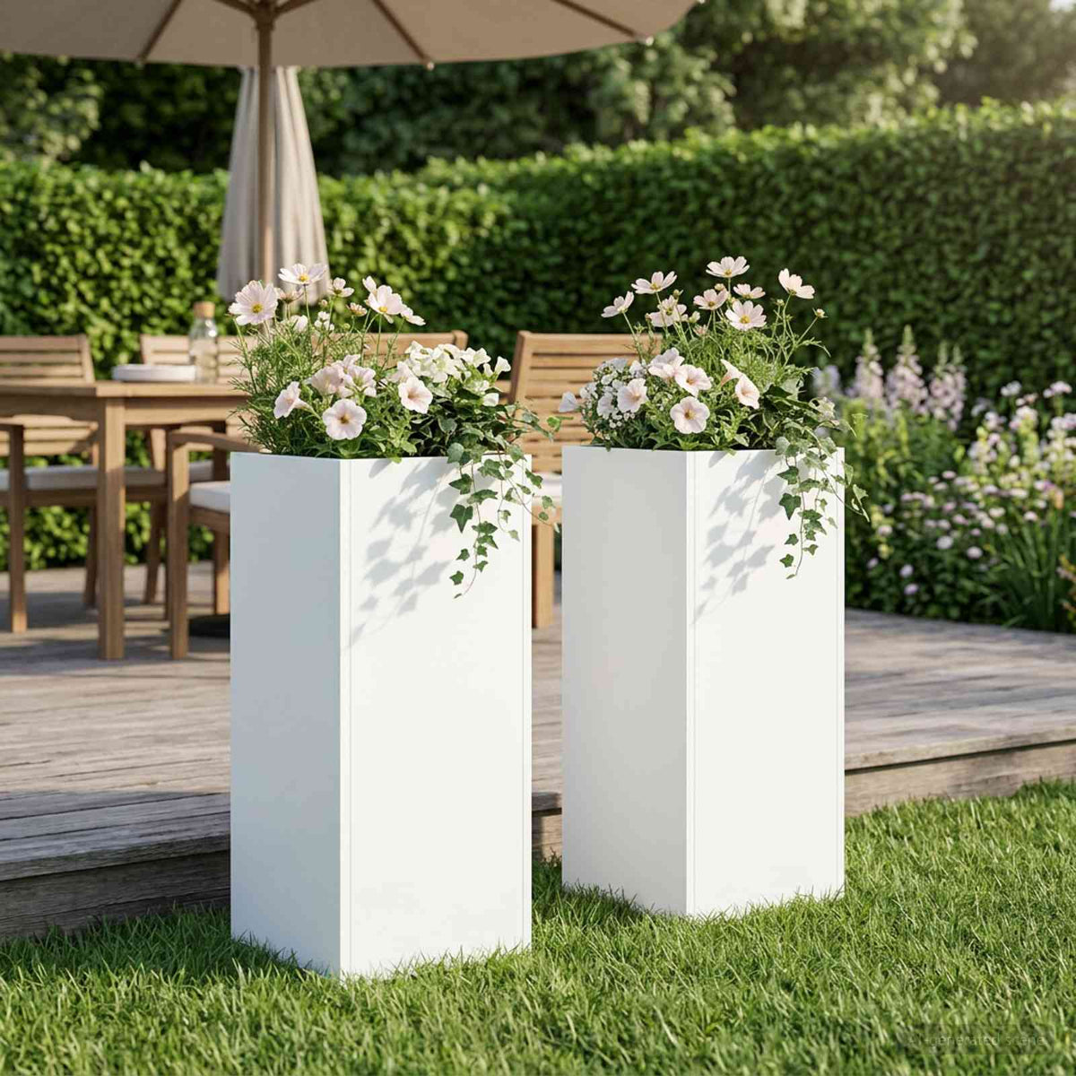 Plantenbak 2 st Wit 20 x 20 x 50 cm Koudgewalst staal is nu te koop bij PeponiXL, paradijselijk wonen!