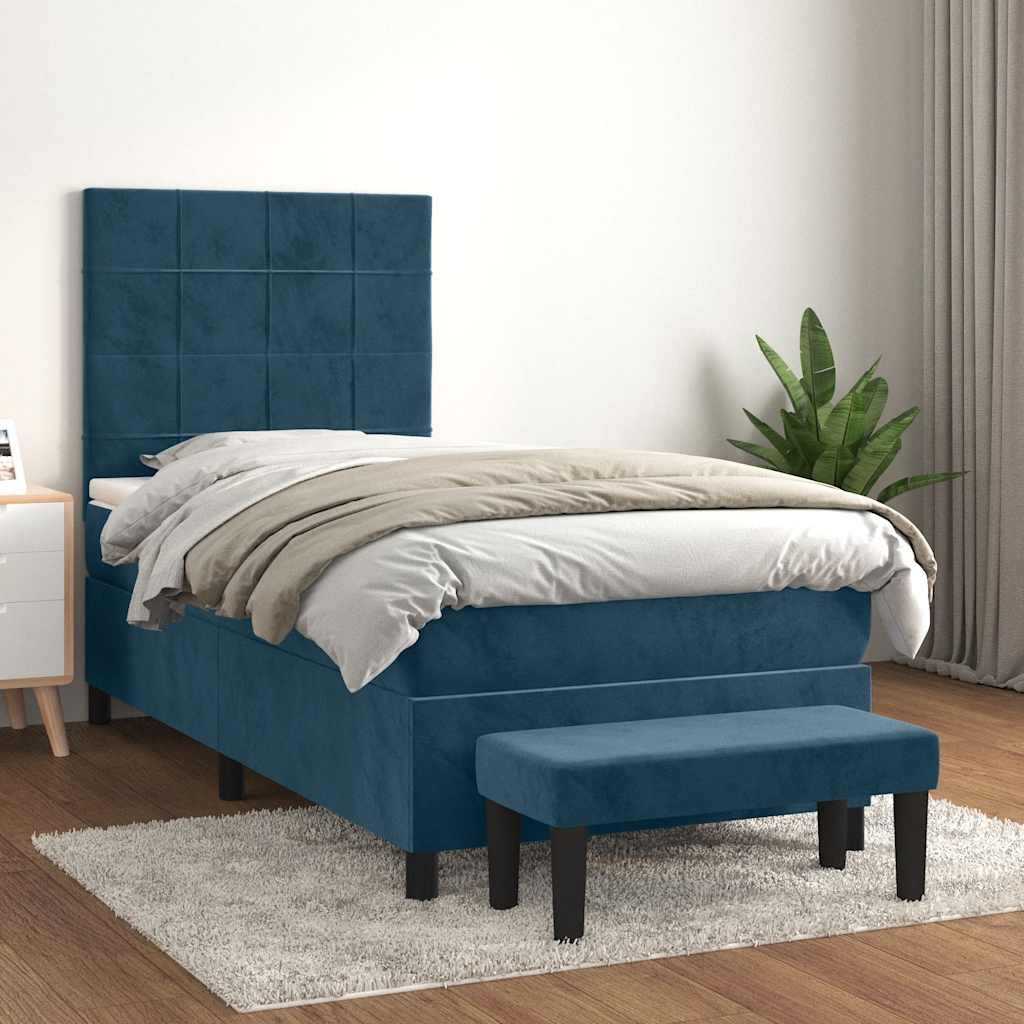 Boxspring met matras fluweel donkerblauw 90x200 cm is nu te koop bij PeponiXL, paradijselijk wonen!