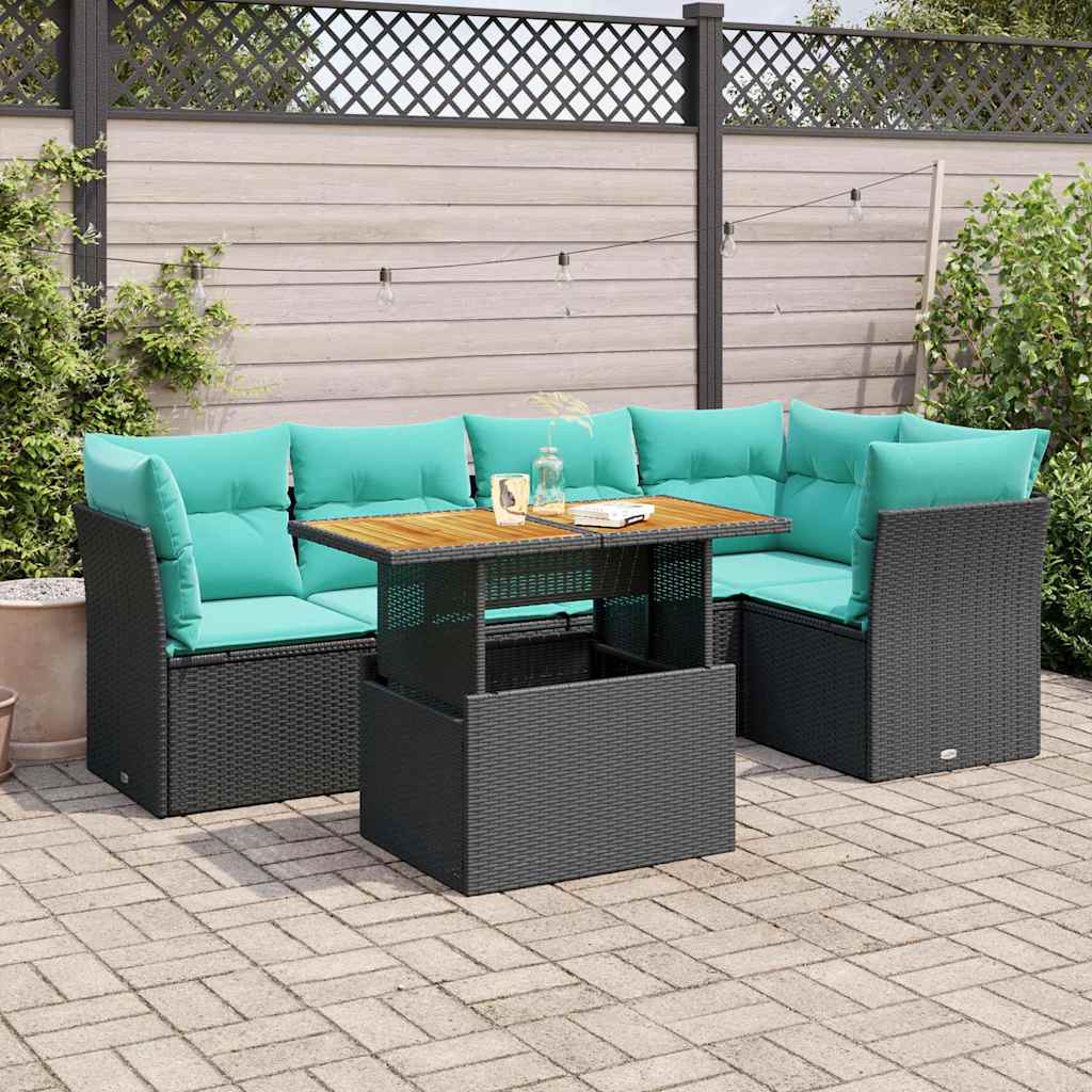 6-delige Loungeset met kussens poly rattan zwart is nu te koop bij PeponiXL, paradijselijk wonen!