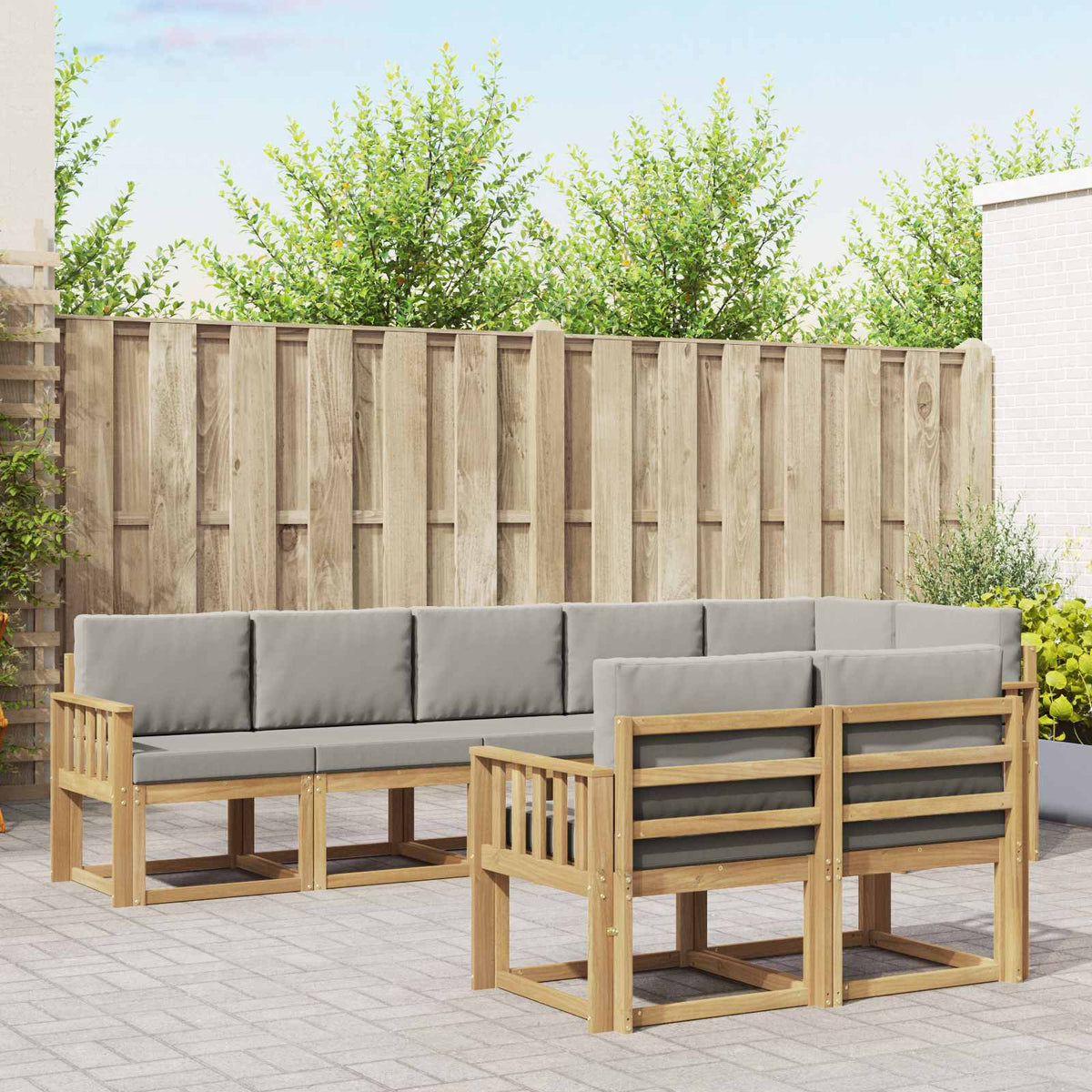 Buiten bankenset met kussen 8 pcs Wit en Lichtgrijs is nu te koop bij PeponiXL, paradijselijk wonen!