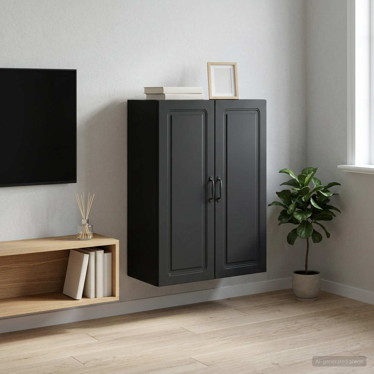 Wandkast Zwart 66 x 34,5 x 90 cm Bewerkt hout is nu te koop bij PeponiXL, paradijselijk wonen!