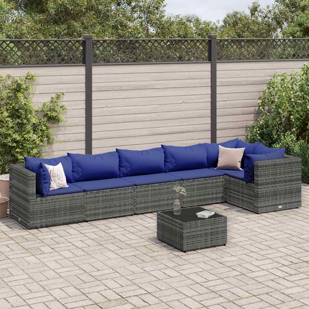 7-delige Loungeset met kussens poly rattan grijs is nu te koop bij PeponiXL, paradijselijk wonen!
