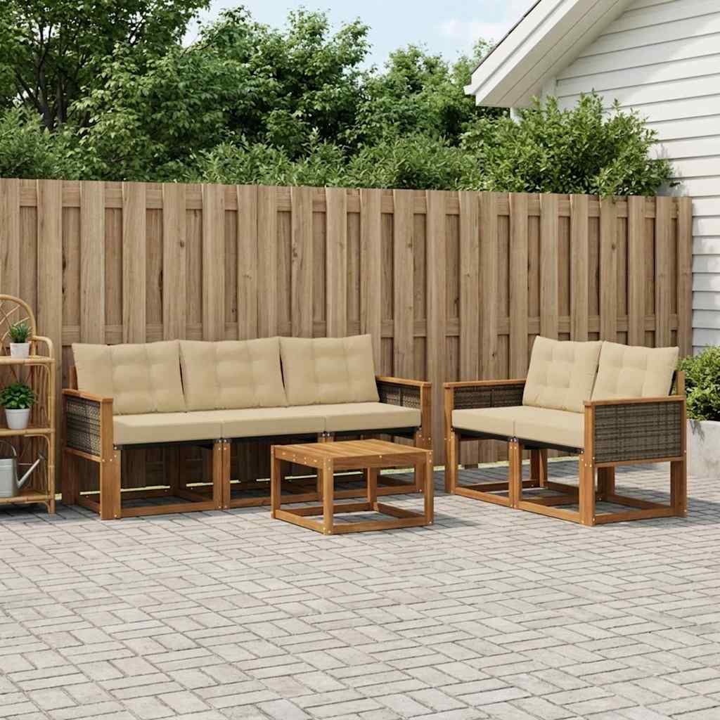 Buiten bankenset met kussen 6 pcs Natuurlijk en Beige is nu te koop bij PeponiXL, paradijselijk wonen!