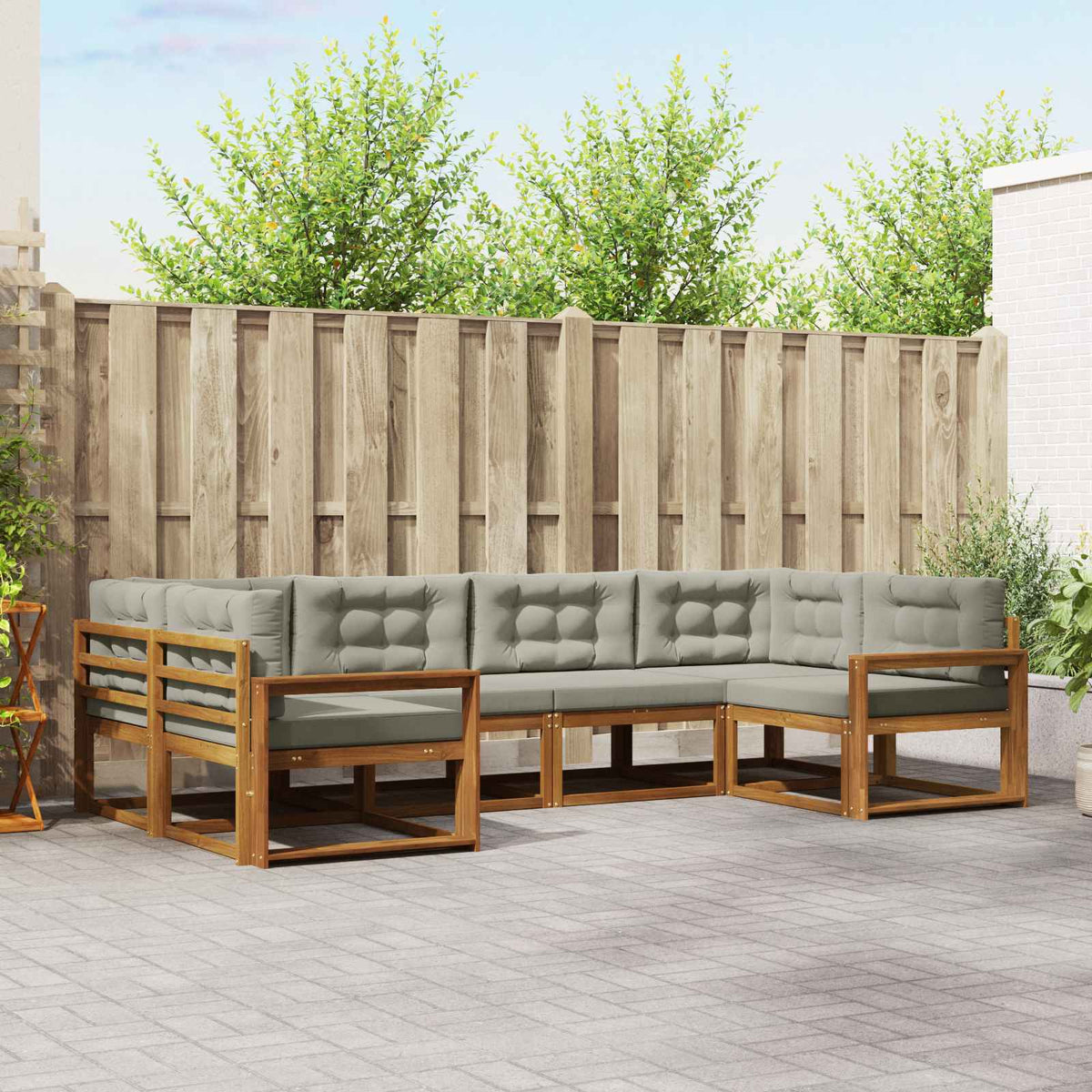 Buiten bankenset met kussen 6 pcs Natuurlijk en Lichtgrijs is nu te koop bij PeponiXL, paradijselijk wonen!