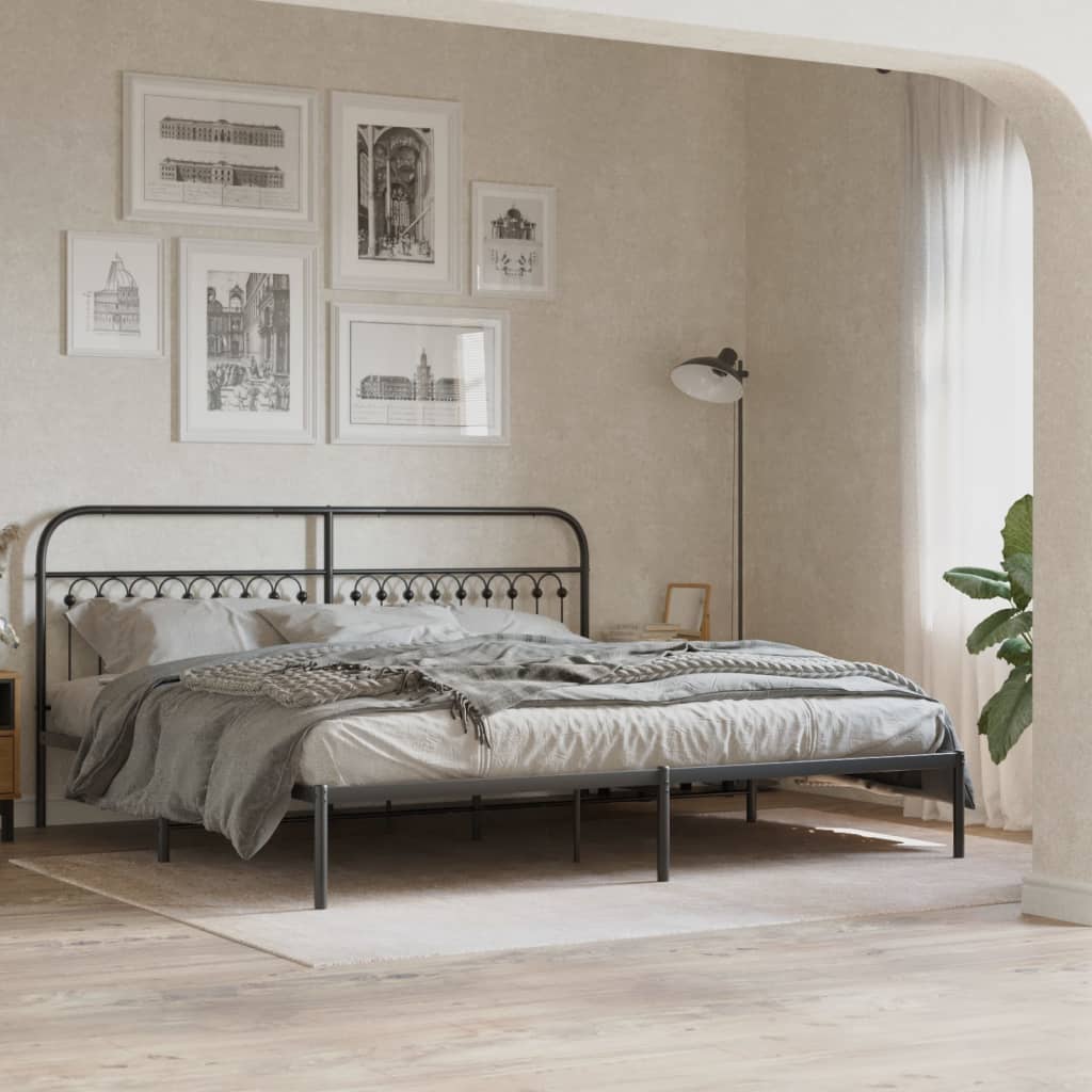 Bedframe met hoofdbord metaal zwart 193x203 cm is nu te koop bij PeponiXL, paradijselijk wonen!