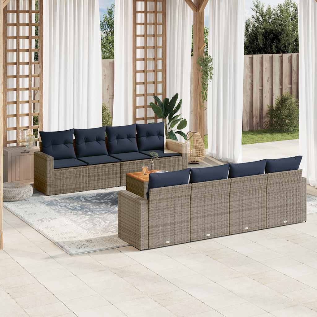 9-delige Loungeset met kussens poly rattan grijs is nu te koop bij PeponiXL, paradijselijk wonen!