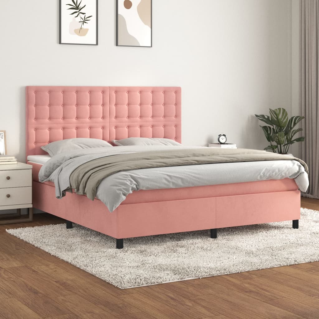 Boxspring met matras fluweel roze 180x200 cm is nu te koop bij PeponiXL, paradijselijk wonen!