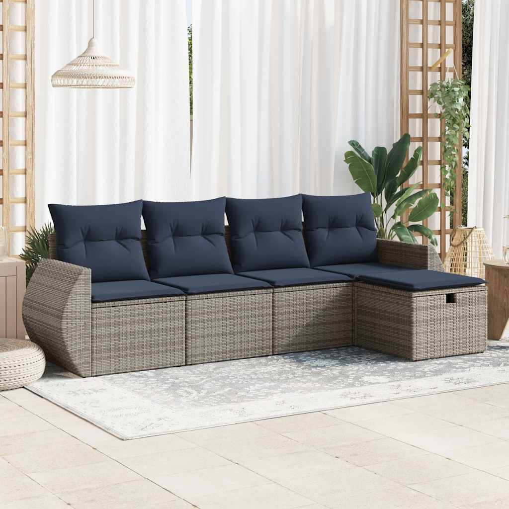 5-delige Loungeset met kussens poly rattan grijs is nu te koop bij PeponiXL, paradijselijk wonen!