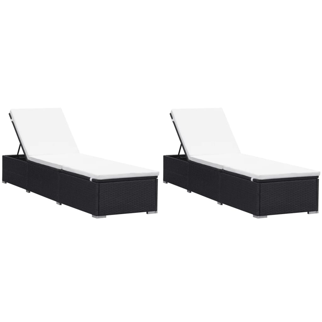 Ligbedden met kussens 2 st poly rattan zwart is nu te koop bij PeponiXL, paradijselijk wonen!