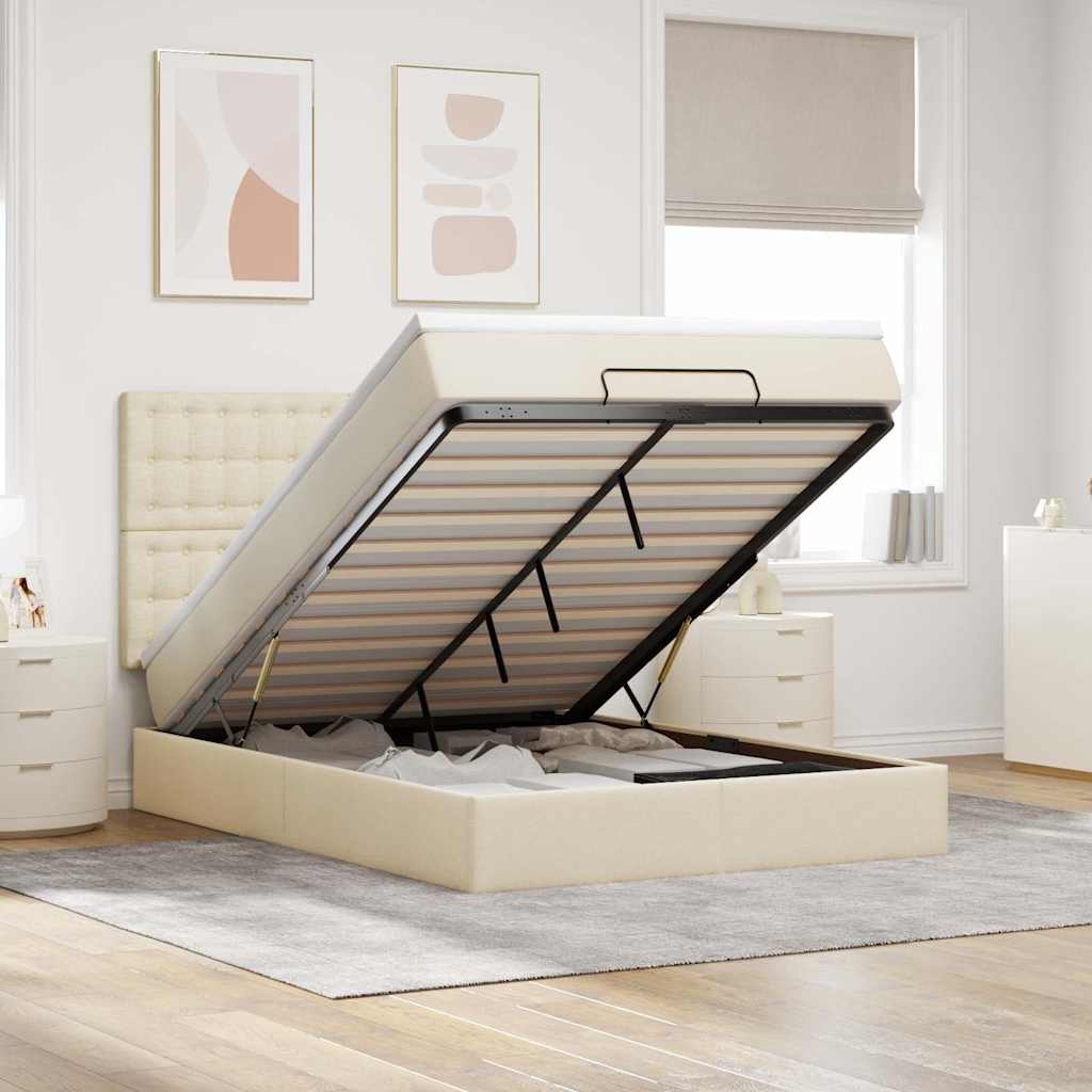 Ottoman bed met matras 140x200cm stof crèmekleurig is nu te koop bij PeponiXL, paradijselijk wonen!