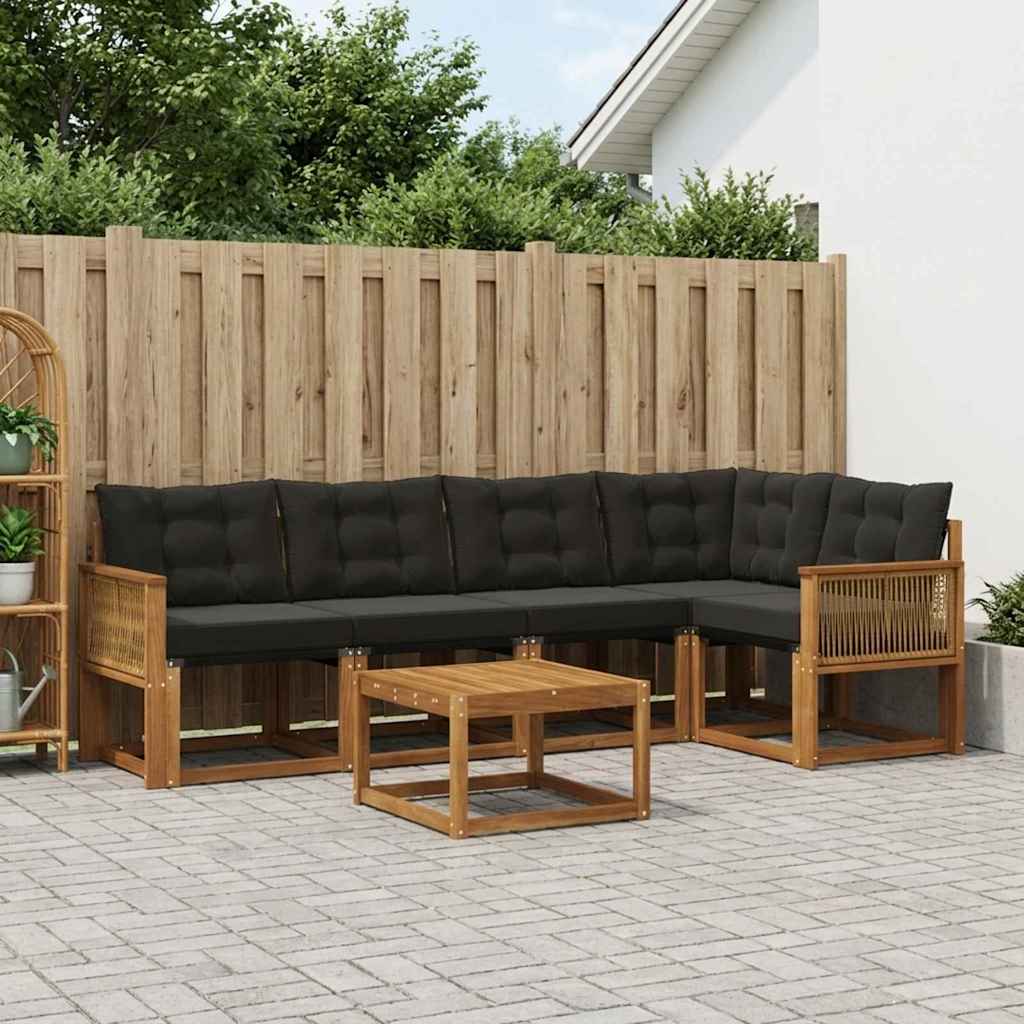 Buiten bankenset met kussen 6 pcs Naturel en Zwart is nu te koop bij PeponiXL, paradijselijk wonen!