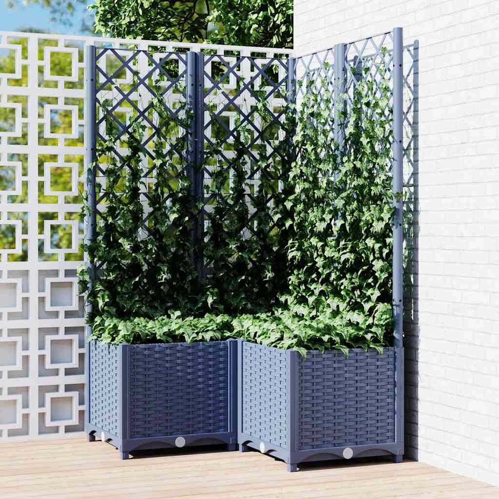 Plantenbak met latwerk 80x80x136 cm polypropeen blauwgrijs is nu te koop bij PeponiXL, paradijselijk wonen!
