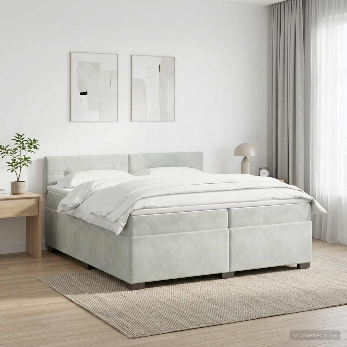 Boxspringbed met matras Lichtgrijs 200 x 200 cm Fluweel is nu te koop bij PeponiXL, paradijselijk wonen!