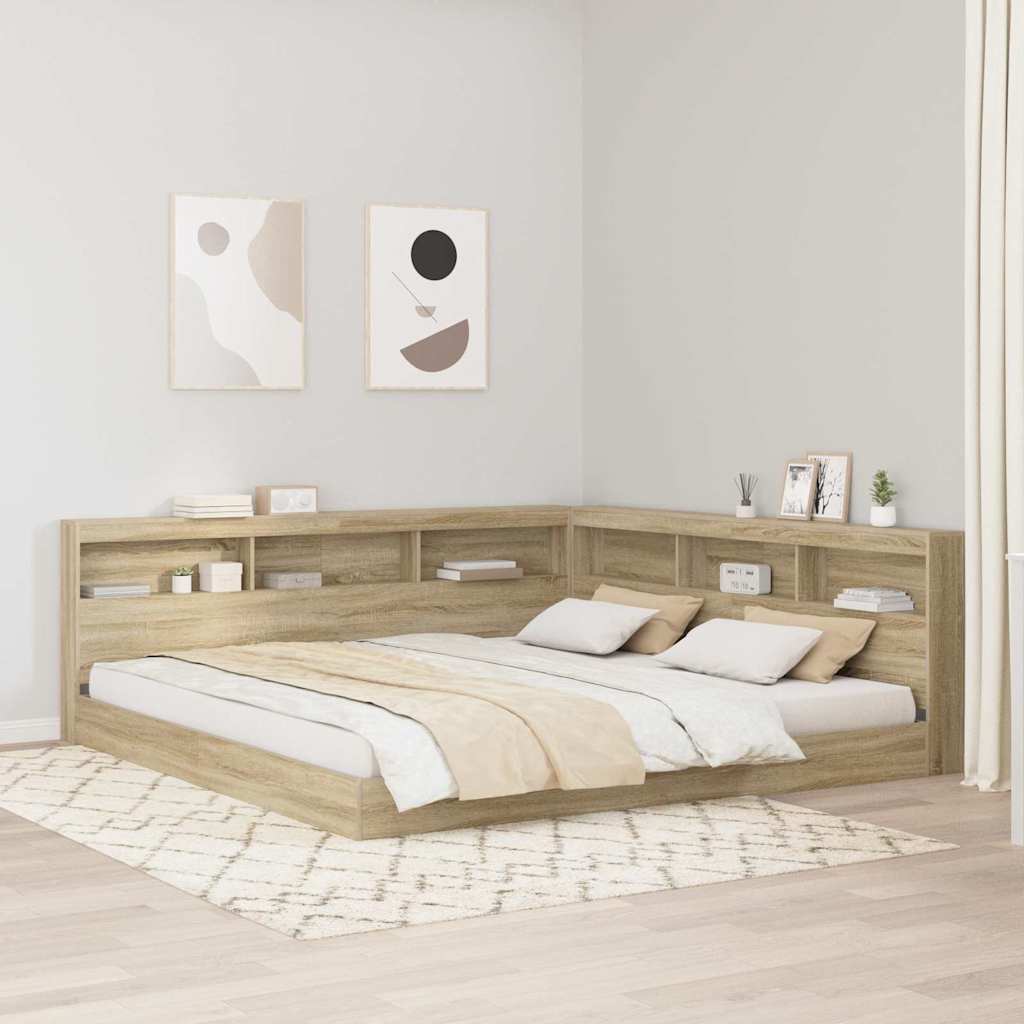 Boekenkast Bed met plank Sonoma eiken 180 x 200 cm Bewerkt hout is nu te koop bij PeponiXL, paradijselijk wonen!