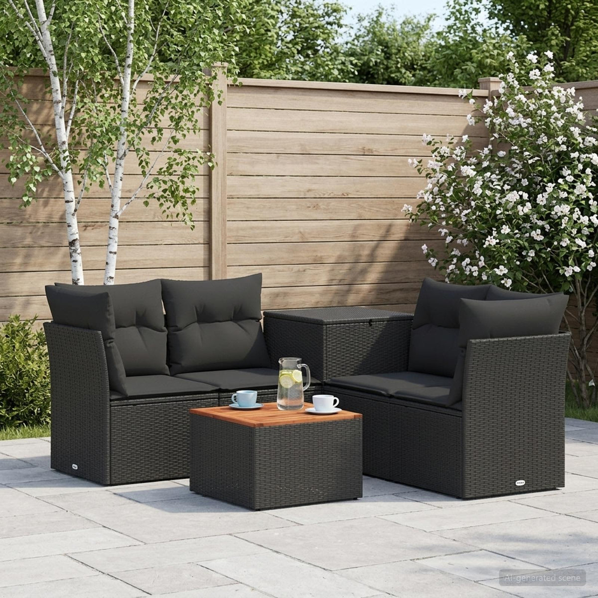 Bankstel 6 st Zwart Poly Rattan en Staal is nu te koop bij PeponiXL, paradijselijk wonen!