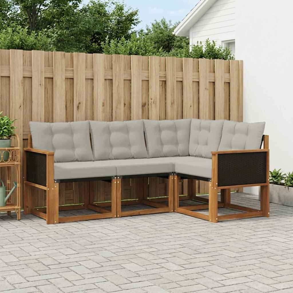 Buiten bankenset met kussen 4 pcs Naturel en lichtgrijs is nu te koop bij PeponiXL, paradijselijk wonen!