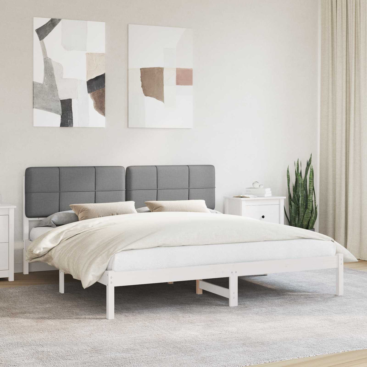 Bedframe met Gevoerd Hoofdgedeelte Lichtgrijs 200 x 200 cm is nu te koop bij PeponiXL, paradijselijk wonen!