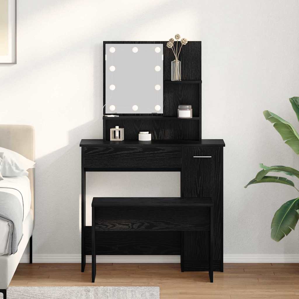 LED Make-up Tafel Set met lade 2 pcs Zwart Eiken Bewerkt hout is nu te koop bij PeponiXL, paradijselijk wonen!