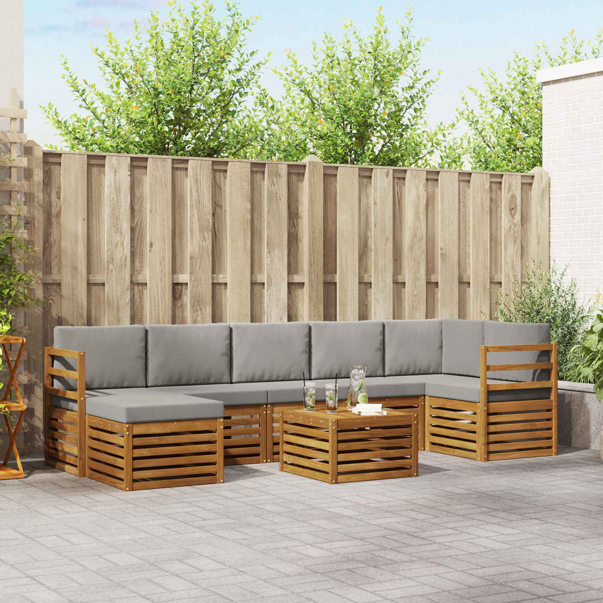 Buiten bankenset met kussen 8 pcs Natuurlijk en Lichtgrijs is nu te koop bij PeponiXL, paradijselijk wonen!