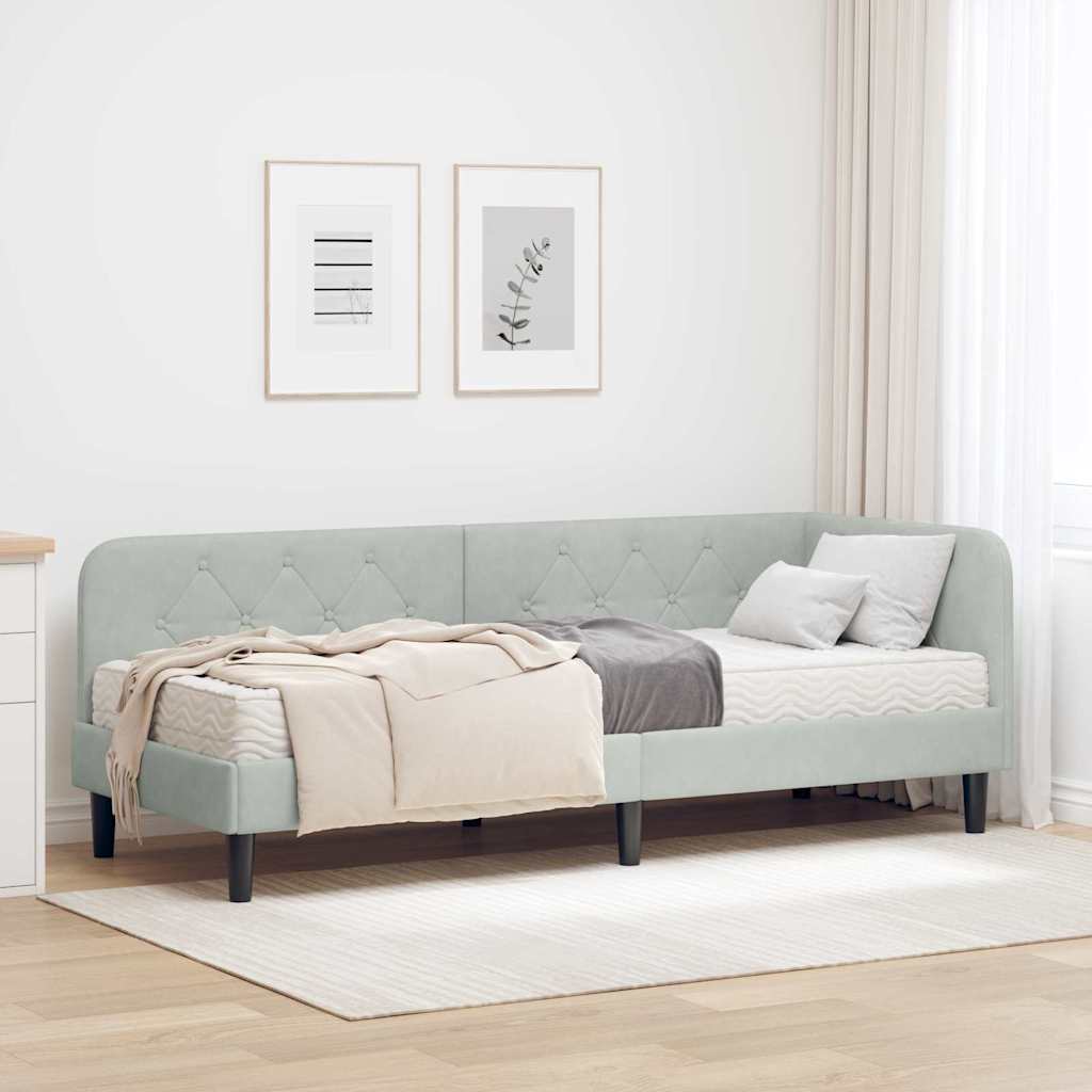 Hoekbedframe Lichtgrijs 80 x 200 cm Fluweel is nu te koop bij PeponiXL, paradijselijk wonen!