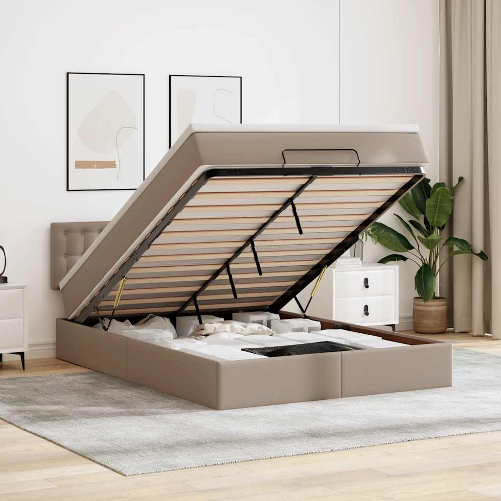 Ottoman bed met matras 140x190cm kunstleer cappuccinokleurig is nu te koop bij PeponiXL, paradijselijk wonen!