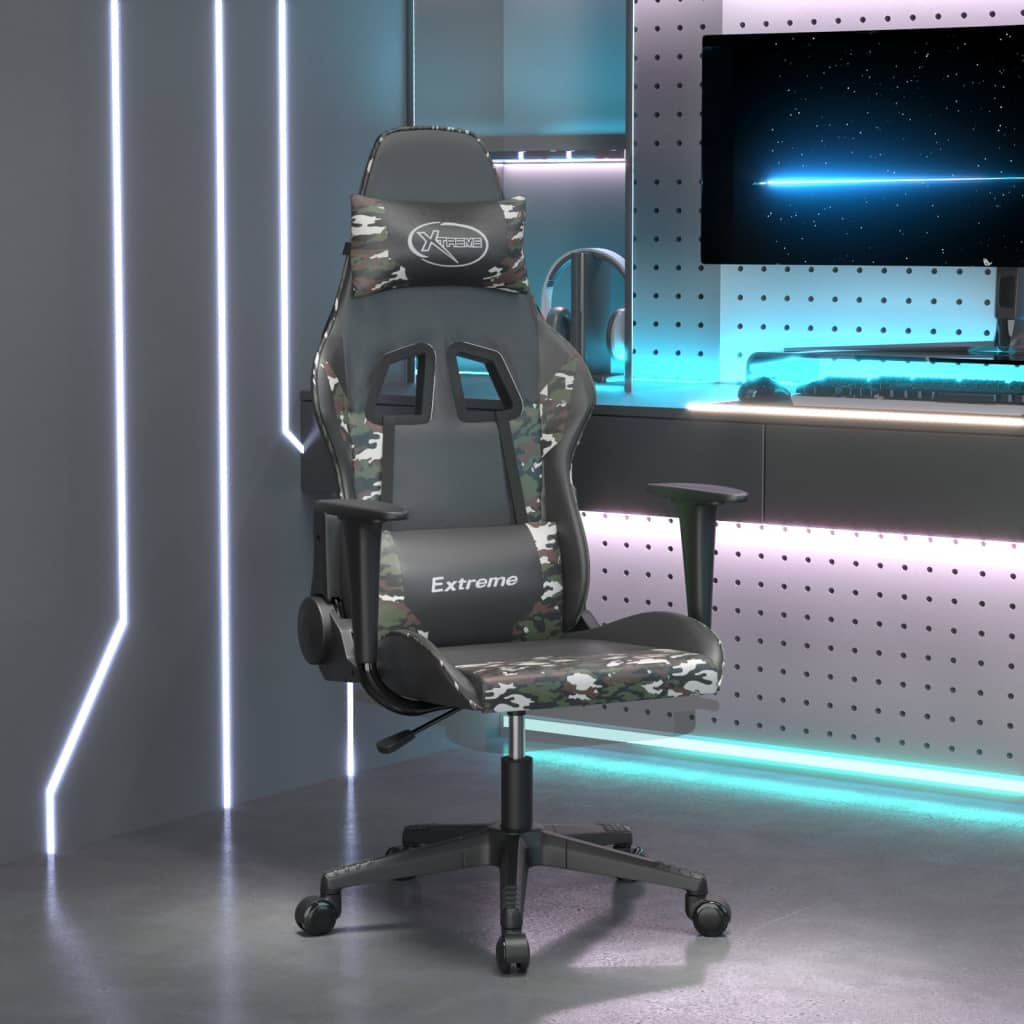 Gamestoel met voetensteun kunstleer zwart en camouflage is nu te koop bij PeponiXL, paradijselijk wonen!