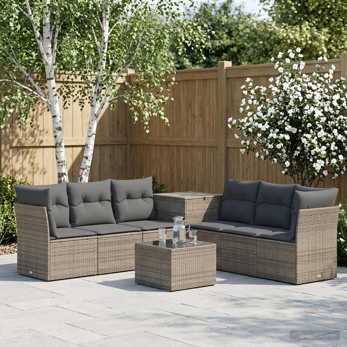 Bankstel 8 st Grijs en Donkergrijs Poly Rattan en Staal is nu te koop bij PeponiXL, paradijselijk wonen!