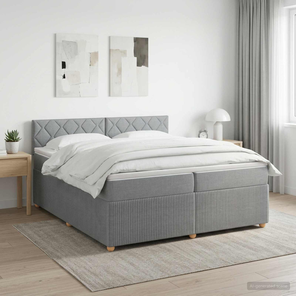 Boxspringbed met matras Lichtgrijs 200 x 200 cm Stof is nu te koop bij PeponiXL, paradijselijk wonen!