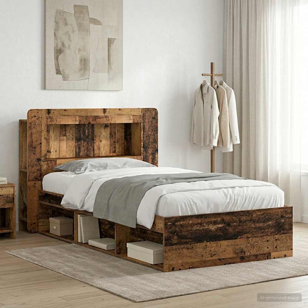 Bedframe met opslag Oud hout 100 x 200 cm Bewerkt hout is nu te koop bij PeponiXL, paradijselijk wonen!