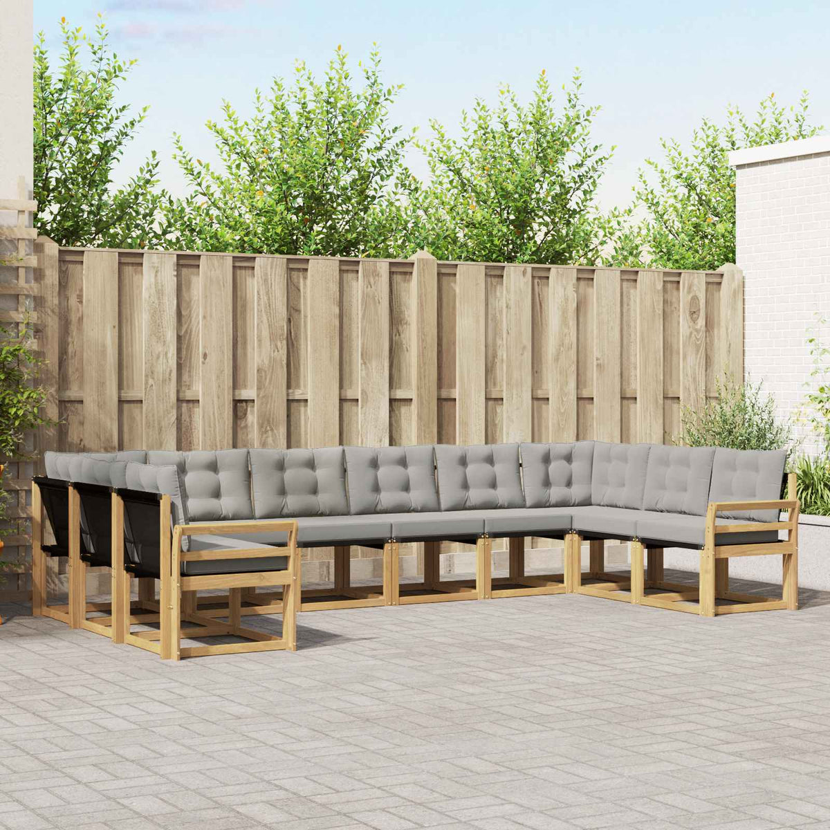 Buiten bankenset met kussen 10 pcs Wit en Lichtgrijs is nu te koop bij PeponiXL, paradijselijk wonen!