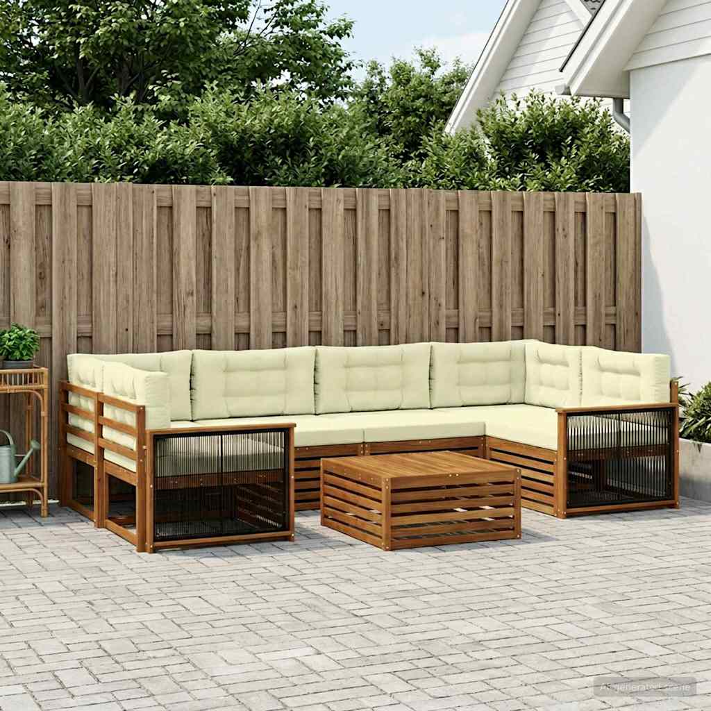 Buiten bankenset met kussen 7 pcs Natuurlijk en Crème is nu te koop bij PeponiXL, paradijselijk wonen!