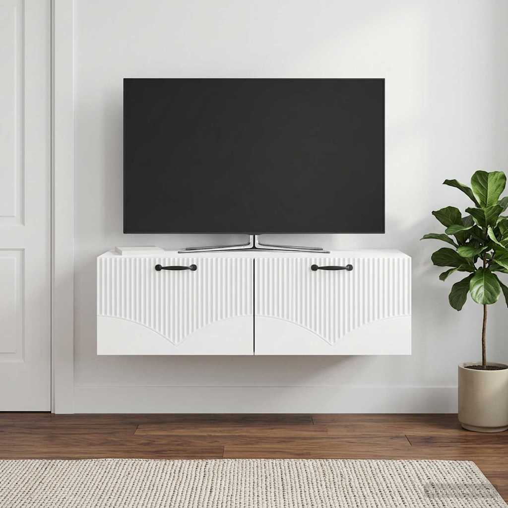 Wandbeugel TV-kast Hoogglans Wit 98 x 41 x 30 cm Bewerkt hout is nu te koop bij PeponiXL, paradijselijk wonen!