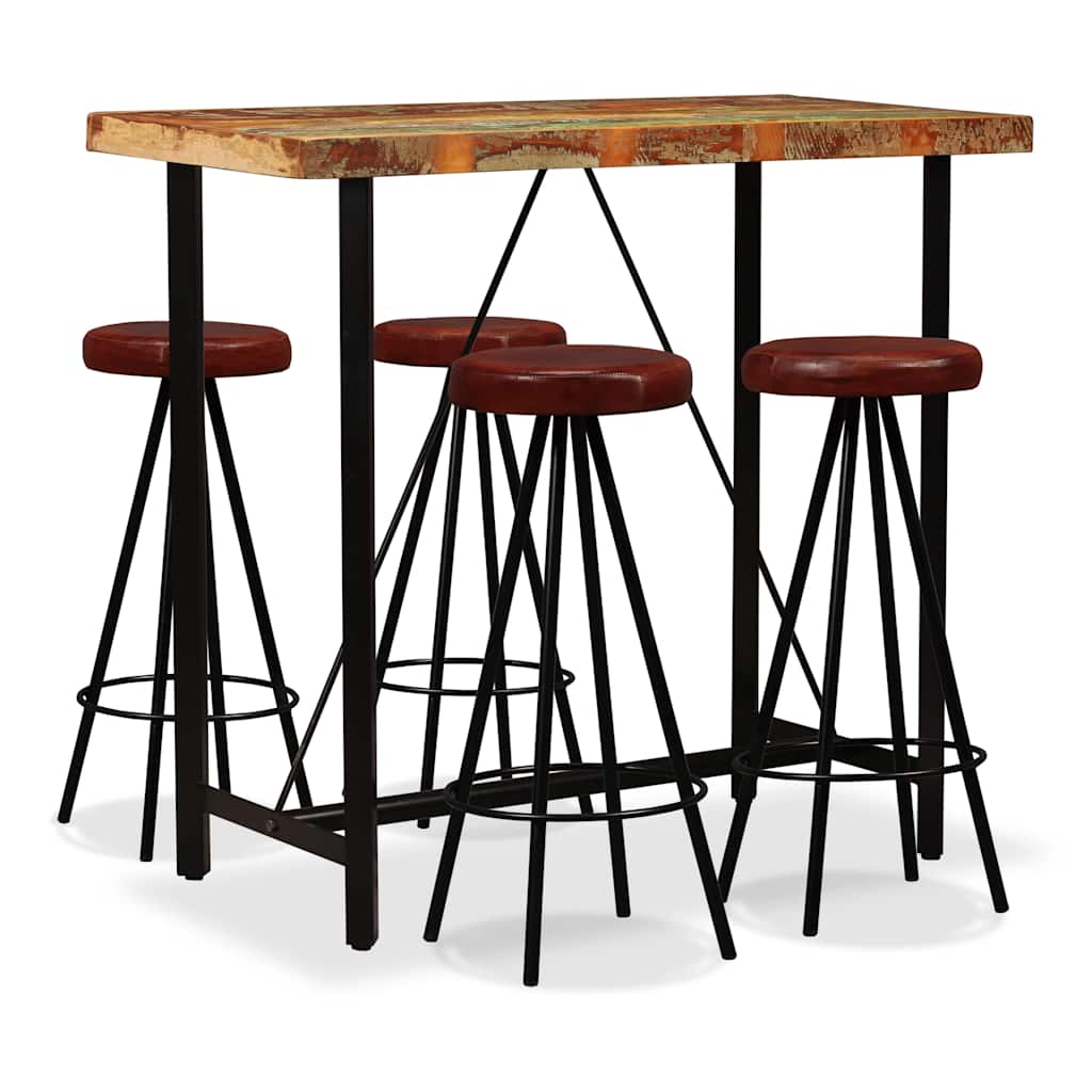 Barset massief gerecycled hout en echt leer 5-delig is nu te koop bij PeponiXL, paradijselijk wonen!
