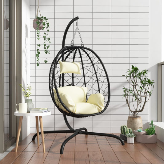 Hangende Ei-stoel met Kussen Crèmewit Poly Rattan & Staal is nu te koop bij PeponiXL, paradijselijk wonen!