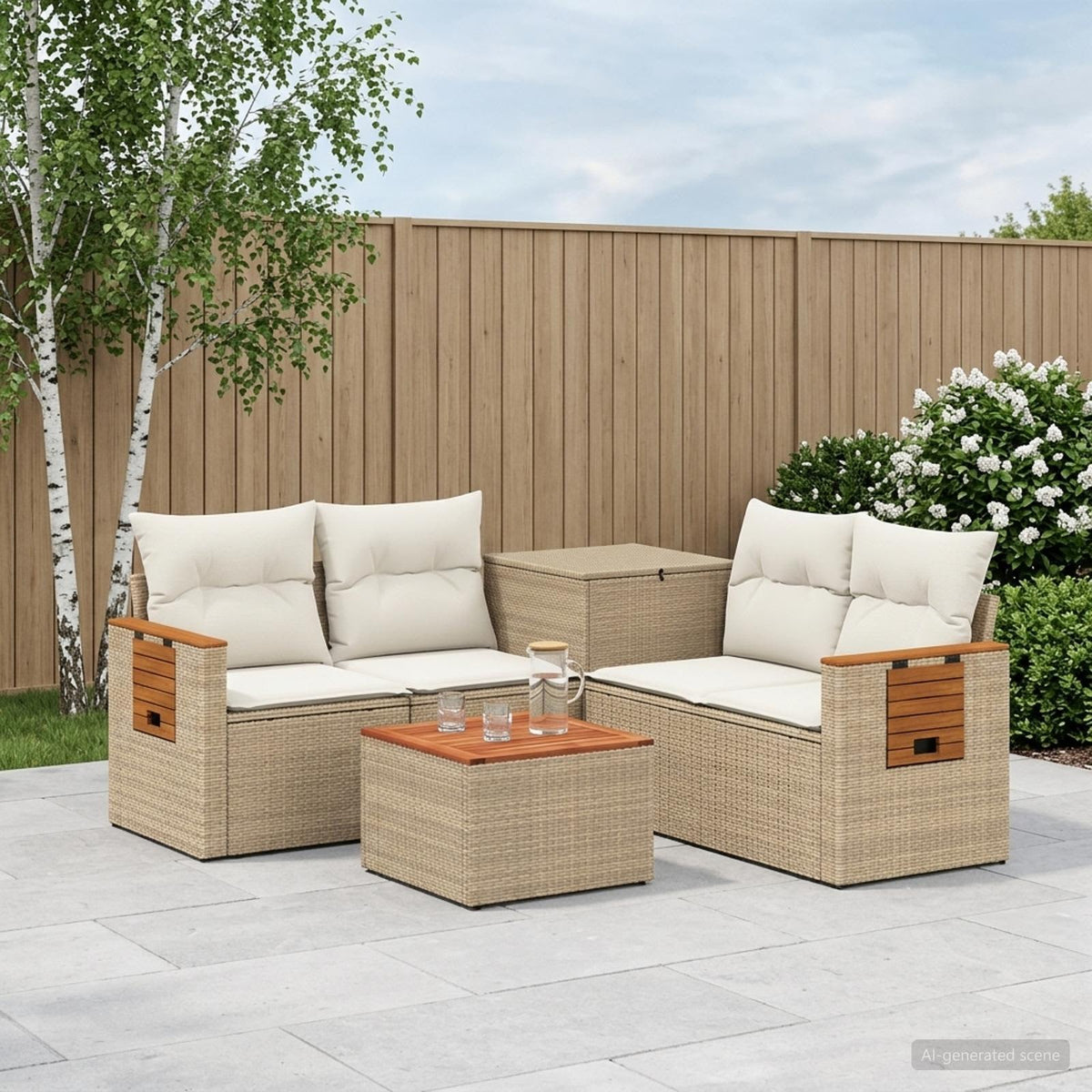 Bankstel 6 st Beige en Crème Wit Poly Rattan en Staal is nu te koop bij PeponiXL, paradijselijk wonen!
