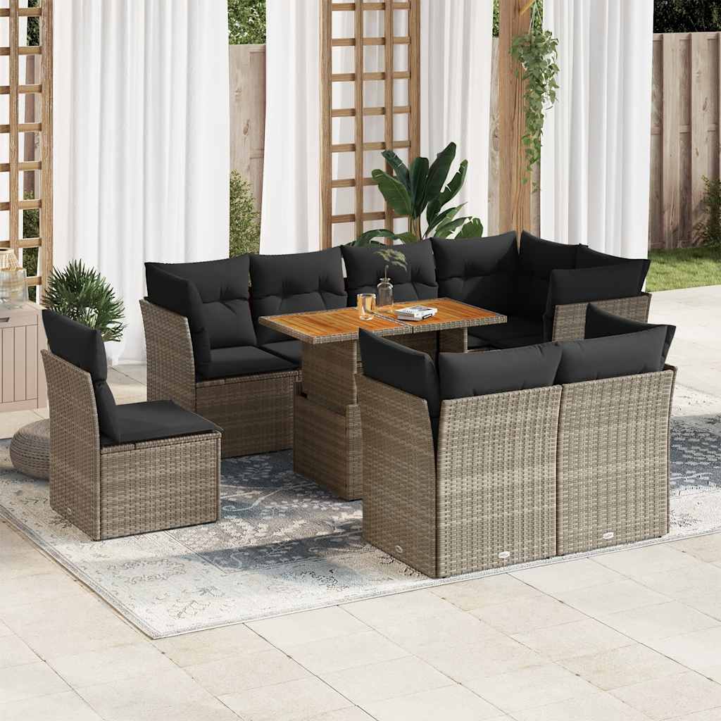9-delige Loungeset met kussens poly rattan grijs is nu te koop bij PeponiXL, paradijselijk wonen!