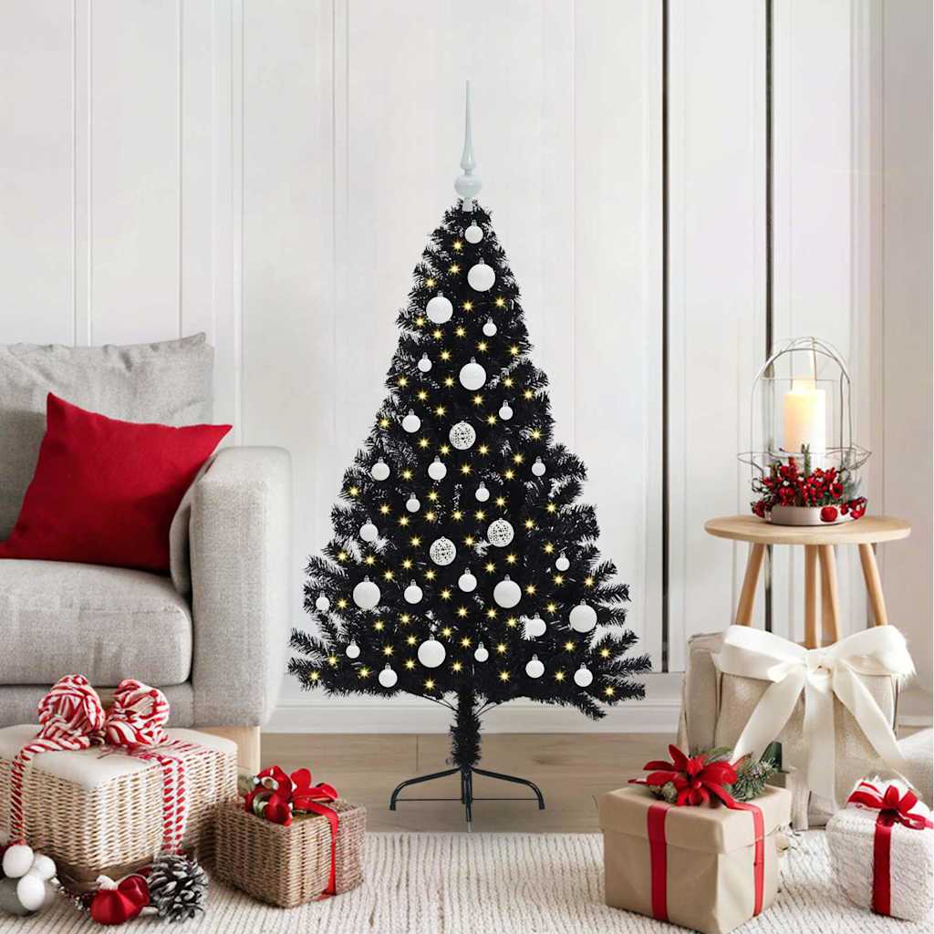 Kunstmatig Voorverlicht Kerstboom met 150 LED Zwart 120 cm PVC is nu te koop bij PeponiXL, paradijselijk wonen!