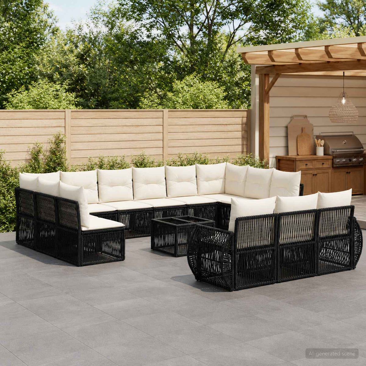 Tuinbankenset 14 pcs Zwart en Cream Wit poly rattan is nu te koop bij PeponiXL, paradijselijk wonen!
