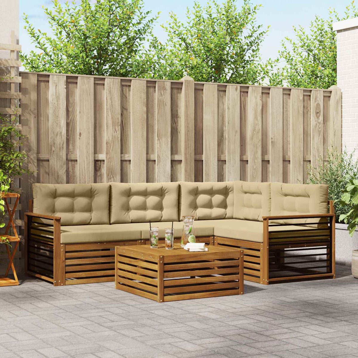 Buiten bankenset met kussen 5 pcs Natuurlijk en Beige is nu te koop bij PeponiXL, paradijselijk wonen!