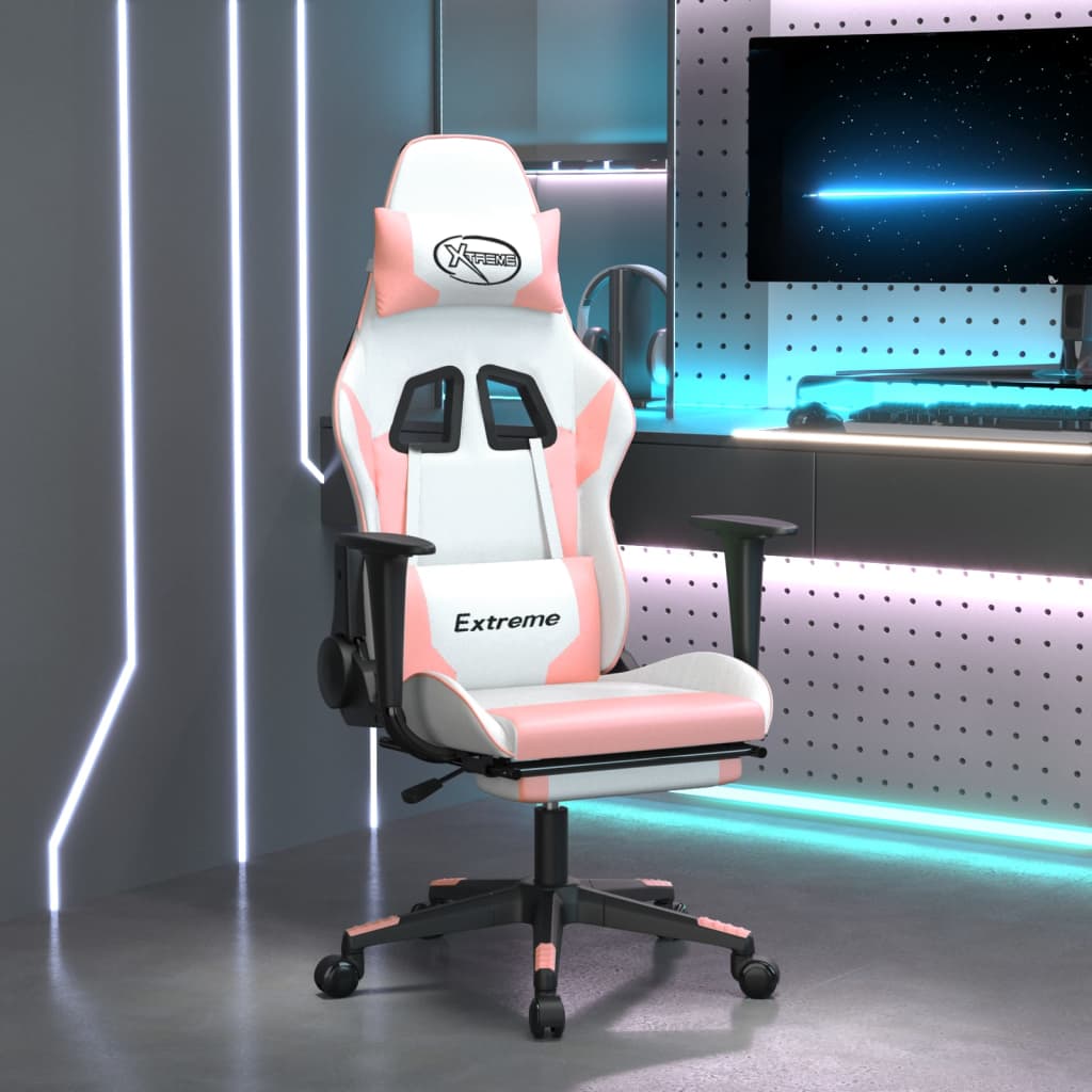 Gamestoel met voetensteun kunstleer wit en roze is nu te koop bij PeponiXL, paradijselijk wonen!