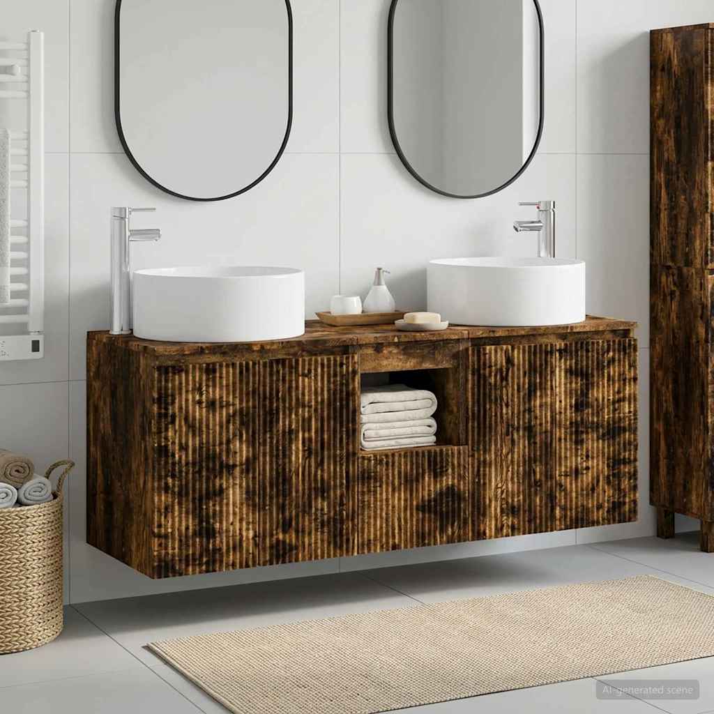 Badkamerkastenset 3 st Gerookt eiken 49,5 x 44,5 x 65,5 cm is nu te koop bij PeponiXL, paradijselijk wonen!